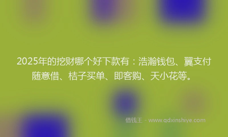2025年的挖财哪个好下款有：浩瀚钱包、翼支付随意借、桔子买单、即客购、天小花等。