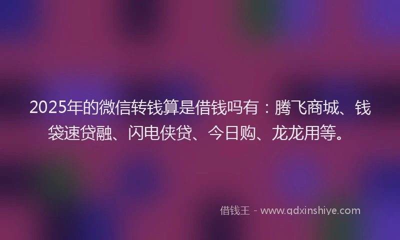 2025年的微信转钱算是借钱吗有：腾飞商城、钱袋速贷融、闪电侠贷、今日购、龙龙用等。