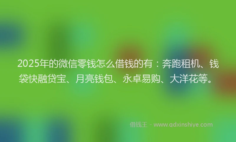 2025年的微信零钱怎么借钱的有：奔跑租机、钱袋快融贷宝、月亮钱包、永卓易购、大洋花等。