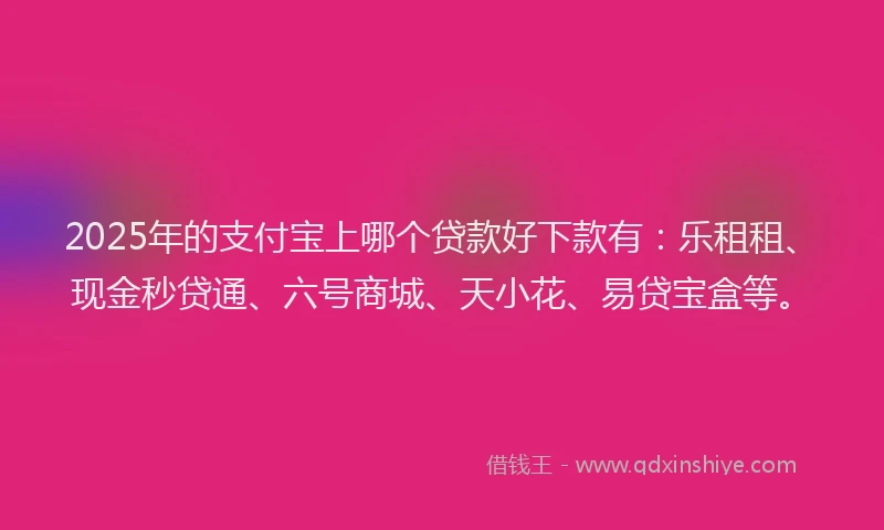 2025年的支付宝上哪个贷款好下款有：乐租租、现金秒贷通、六号商城、天小花、易贷宝盒等。