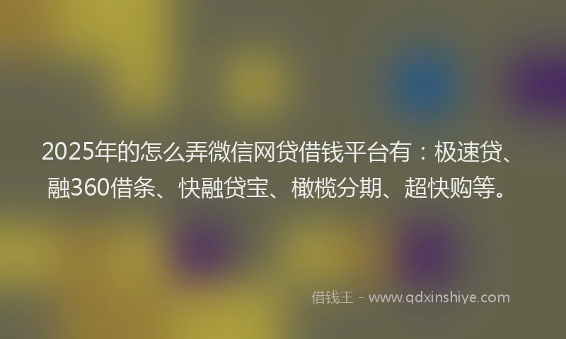 2025年的怎么弄微信网贷借钱平台有：极速贷、融360借条、快融贷宝、橄榄分期、超快购等。