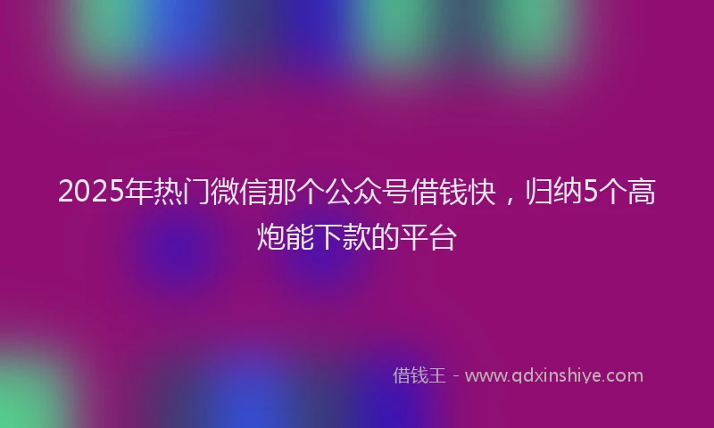 2025年热门微信那个公众号借钱快，归纳5个高炮能下款的平台