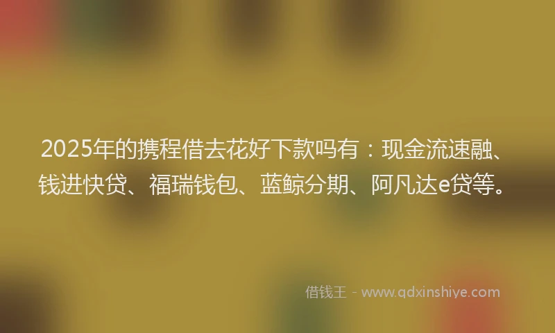 2025年的携程借去花好下款吗有：现金流速融、钱进快贷、福瑞钱包、蓝鲸分期、阿凡达e贷等。