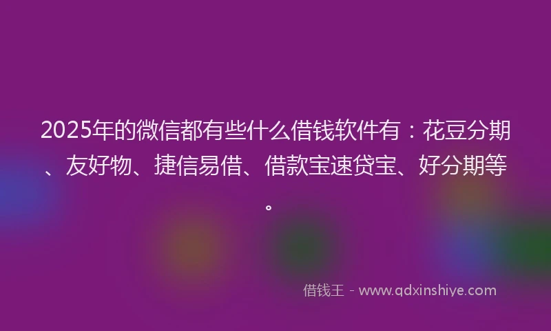 2025年的微信都有些什么借钱软件有：花豆分期、友好物、捷信易借、借款宝速贷宝、好分期等。