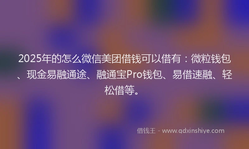 2025年的怎么微信美团借钱可以借有：微粒钱包、现金易融通途、融通宝Pro钱包、易借速融、轻松借等。