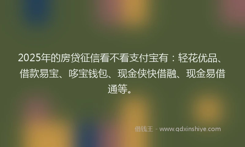 2025年的房贷征信看不看支付宝有：轻花优品、借款易宝、哆宝钱包、现金侠快借融、现金易借通等。