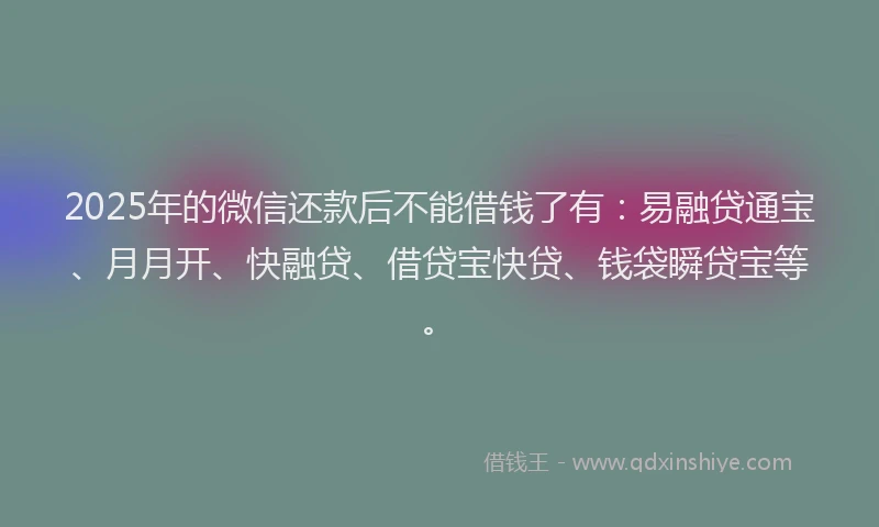 2025年的微信还款后不能借钱了有：易融贷通宝、月月开、快融贷、借贷宝快贷、钱袋瞬贷宝等。