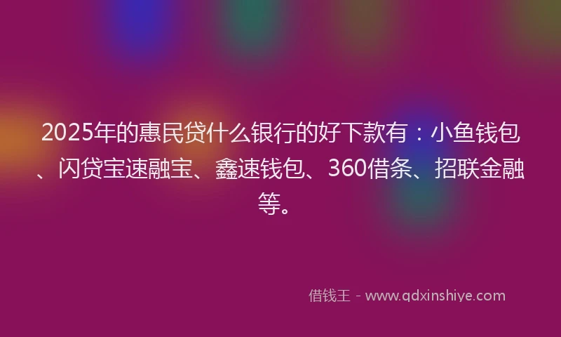 2025年的惠民贷什么银行的好下款有：小鱼钱包、闪贷宝速融宝、鑫速钱包、360借条、招联金融等。