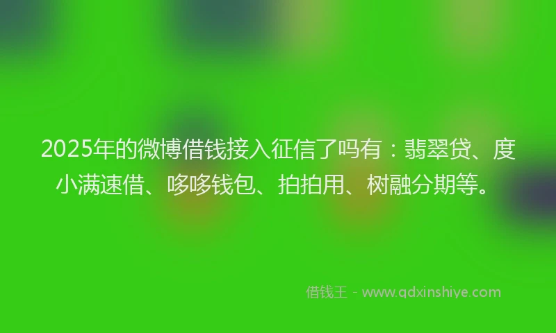 2025年的微博借钱接入征信了吗有：翡翠贷、度小满速借、哆哆钱包、拍拍用、树融分期等。