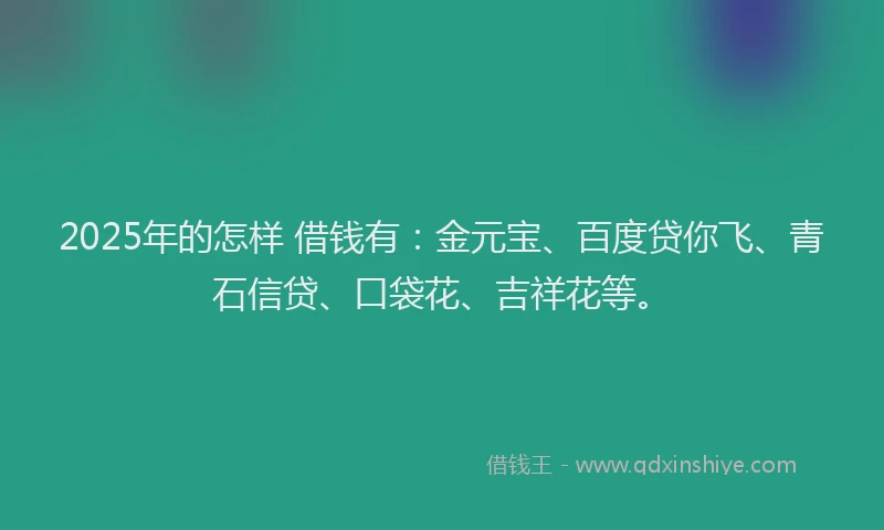 2025年的怎样 借钱有：金元宝、百度贷你飞、青石信贷、口袋花、吉祥花等。