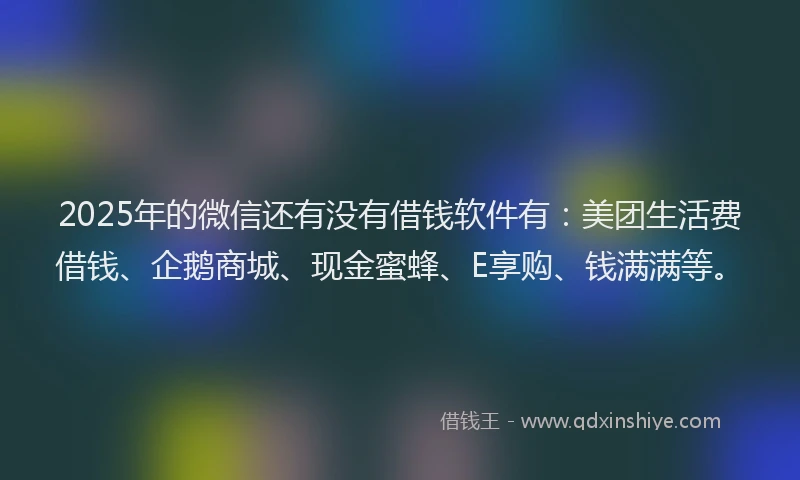 2025年的微信还有没有借钱软件有：美团生活费借钱、企鹅商城、现金蜜蜂、E享购、钱满满等。