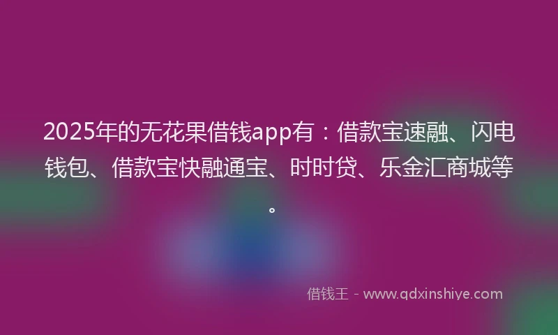 2025年的无花果借钱app有：借款宝速融、闪电钱包、借款宝快融通宝、时时贷、乐金汇商城等。