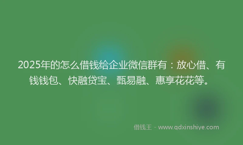 2025年的怎么借钱给企业微信群有：放心借、有钱钱包、快融贷宝、甄易融、惠享花花等。