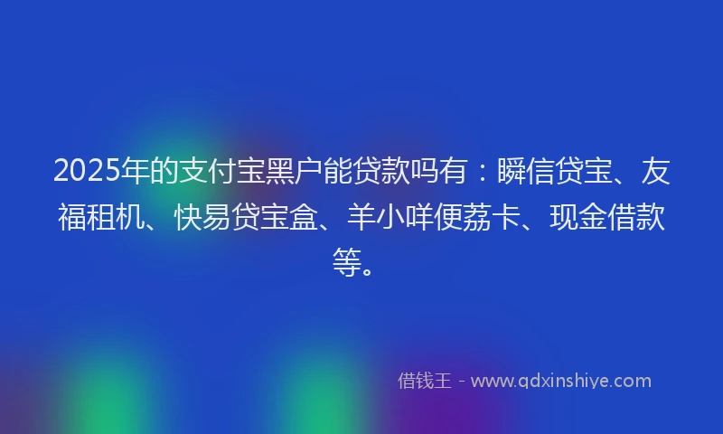 2025年的支付宝黑户能贷款吗有：瞬信贷宝、友福租机、快易贷宝盒、羊小咩便荔卡、现金借款等。