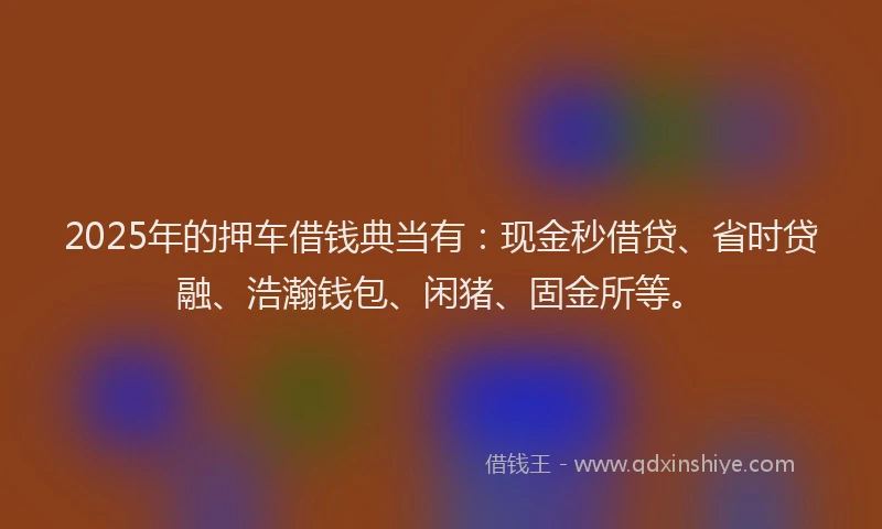 2025年的押车借钱典当有：现金秒借贷、省时贷融、浩瀚钱包、闲猪、固金所等。