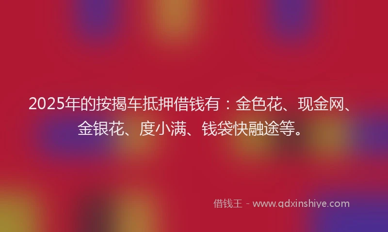 2025年的按揭车抵押借钱有：金色花、现金网、金银花、度小满、钱袋快融途等。