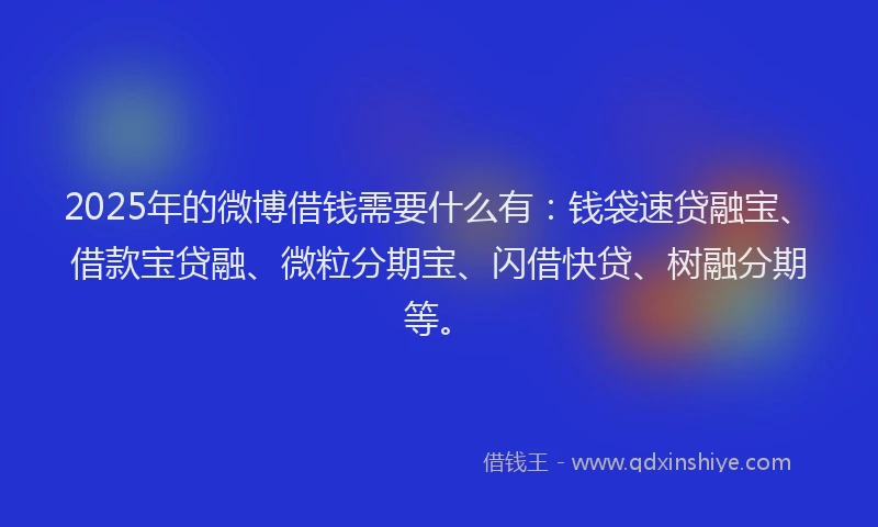2025年的微博借钱需要什么有：钱袋速贷融宝、借款宝贷融、微粒分期宝、闪借快贷、树融分期等。