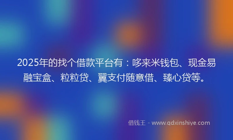 2025年的找个借款平台有：哆来米钱包、现金易融宝盒、粒粒贷、翼支付随意借、臻心贷等。