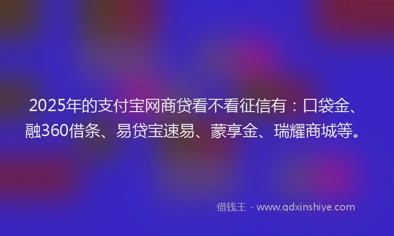 2025年的支付宝网商贷看不看征信有：口袋金、融360借条、易贷宝速易、蒙享金、瑞耀商城等。