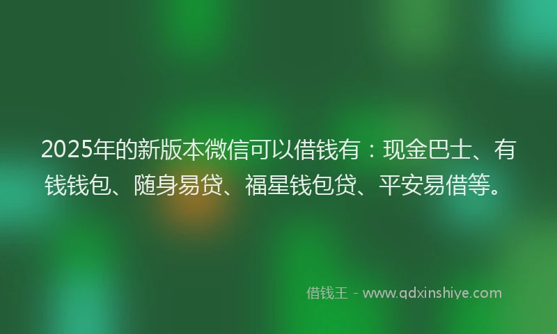 2025年的新版本微信可以借钱有：现金巴士、有钱钱包、随身易贷、福星钱包贷、平安易借等。