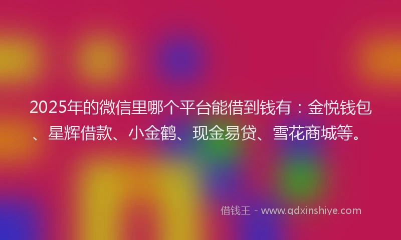 2025年的微信里哪个平台能借到钱有：金悦钱包、星辉借款、小金鹤、现金易贷、雪花商城等。