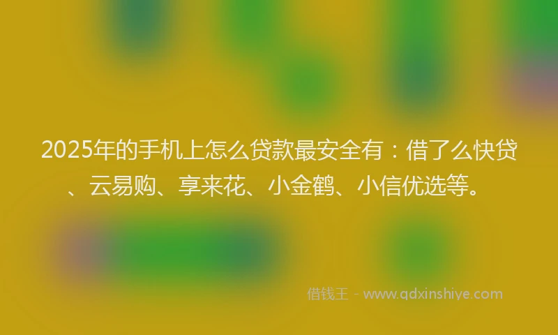 2025年的手机上怎么贷款最安全有：借了么快贷、云易购、享来花、小金鹤、小信优选等。