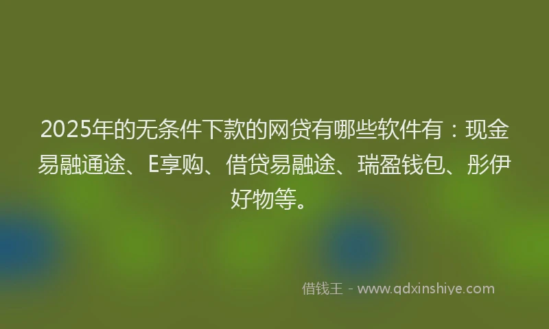 2025年的无条件下款的网贷有哪些软件有：现金易融通途、E享购、借贷易融途、瑞盈钱包、彤伊好物等。