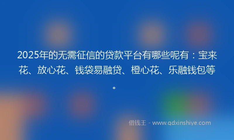 2025年的无需征信的贷款平台有哪些呢有：宝来花、放心花、钱袋易融贷、橙心花、乐融钱包等。