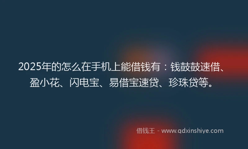 2025年的怎么在手机上能借钱有：钱鼓鼓速借、盈小花、闪电宝、易借宝速贷、珍珠贷等。