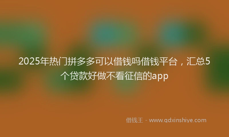 2025年热门拼多多可以借钱吗借钱平台，汇总5个贷款好做不看征信的app