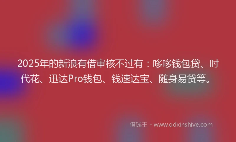 2025年的新浪有借审核不过有：哆哆钱包贷、时代花、迅达Pro钱包、钱速达宝、随身易贷等。