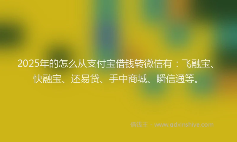 2025年的怎么从支付宝借钱转微信有：飞融宝、快融宝、还易贷、手中商城、瞬信通等。
