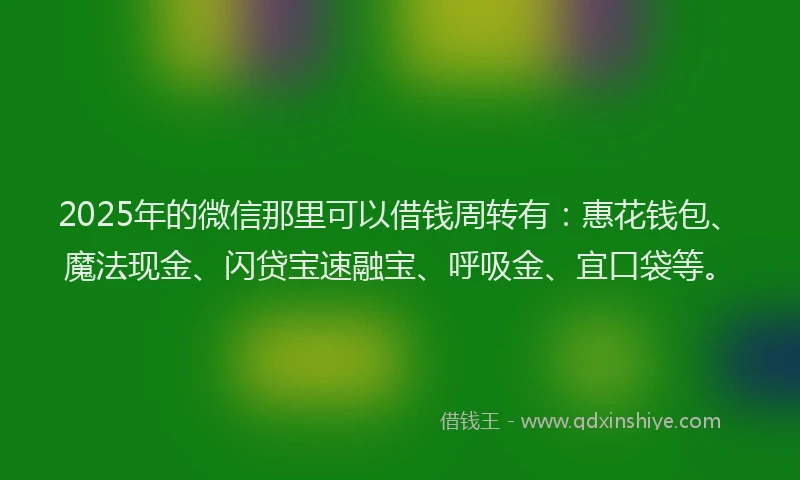 2025年的微信那里可以借钱周转有：惠花钱包、魔法现金、闪贷宝速融宝、呼吸金、宜口袋等。
