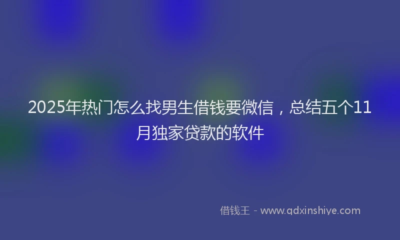 2025年热门怎么找男生借钱要微信，总结五个11月独家贷款的软件