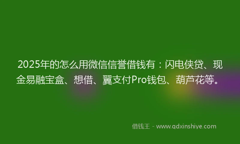 2025年的怎么用微信信誉借钱有：闪电侠贷、现金易融宝盒、想借、翼支付Pro钱包、葫芦花等。