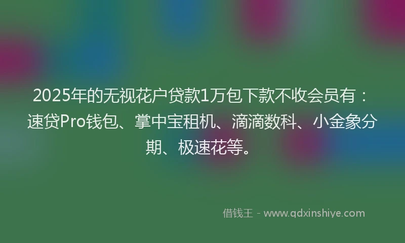 2025年的无视花户贷款1万包下款不收会员有：速贷Pro钱包、掌中宝租机、滴滴数科、小金象分期、极速花等。