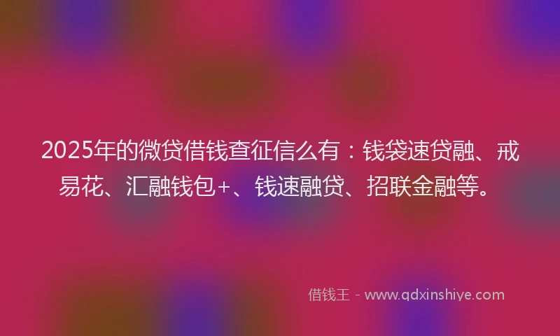 2025年的微贷借钱查征信么有：钱袋速贷融、戒易花、汇融钱包+、钱速融贷、招联金融等。