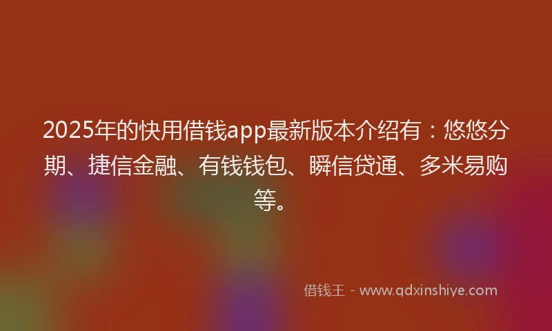 2025年的快用借钱app最新版本介绍有：悠悠分期、捷信金融、有钱钱包、瞬信贷通、多米易购等。
