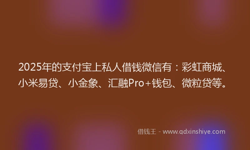 2025年的支付宝上私人借钱微信有：彩虹商城、小米易贷、小金象、汇融Pro+钱包、微粒贷等。