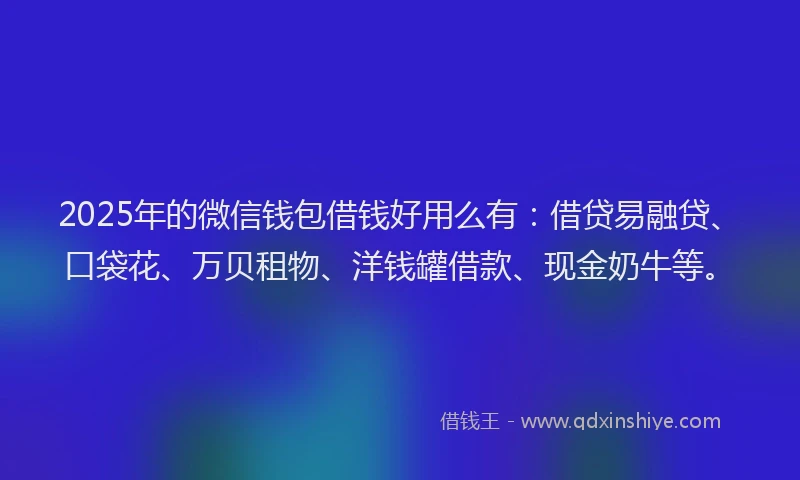 2025年的微信钱包借钱好用么有：借贷易融贷、口袋花、万贝租物、洋钱罐借款、现金奶牛等。