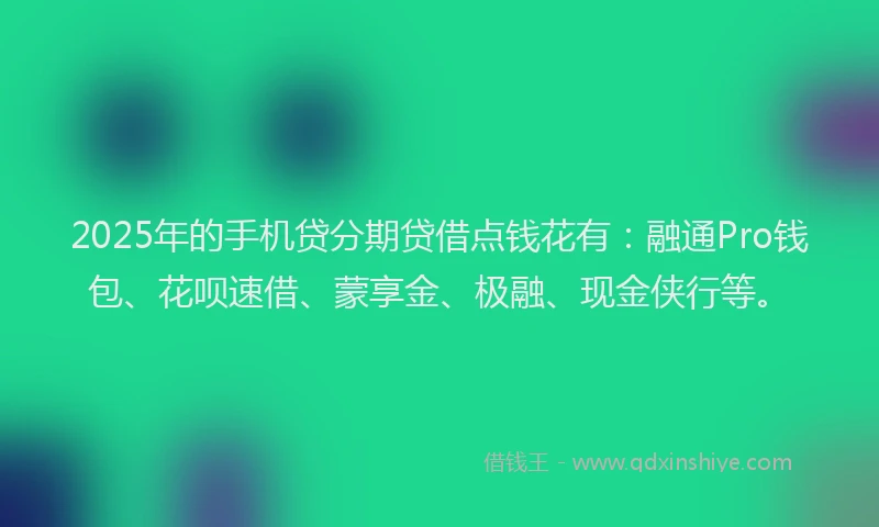 2025年的手机贷分期贷借点钱花有：融通Pro钱包、花呗速借、蒙享金、极融、现金侠行等。