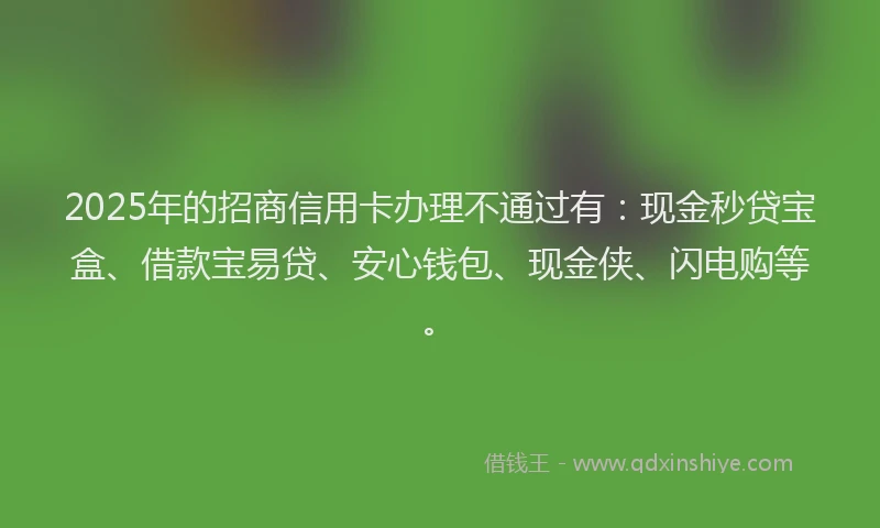 2025年的招商信用卡办理不通过有：现金秒贷宝盒、借款宝易贷、安心钱包、现金侠、闪电购等。