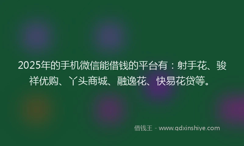 2025年的手机微信能借钱的平台有：射手花、骏祥优购、丫头商城、融逸花、快易花贷等。