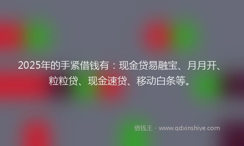 2025年的手紧借钱有：现金贷易融宝、月月开、粒粒贷、现金速贷、移动白条等。