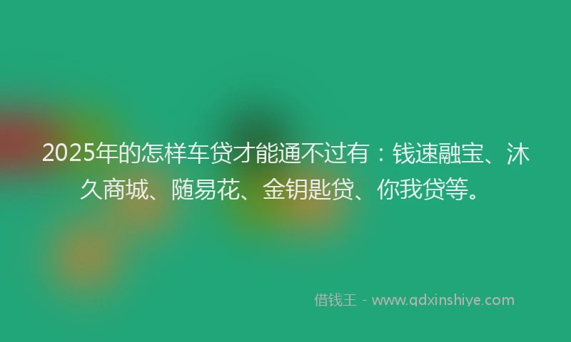 2025年的怎样车贷才能通不过有：钱速融宝、沐久商城、随易花、金钥匙贷、你我贷等。