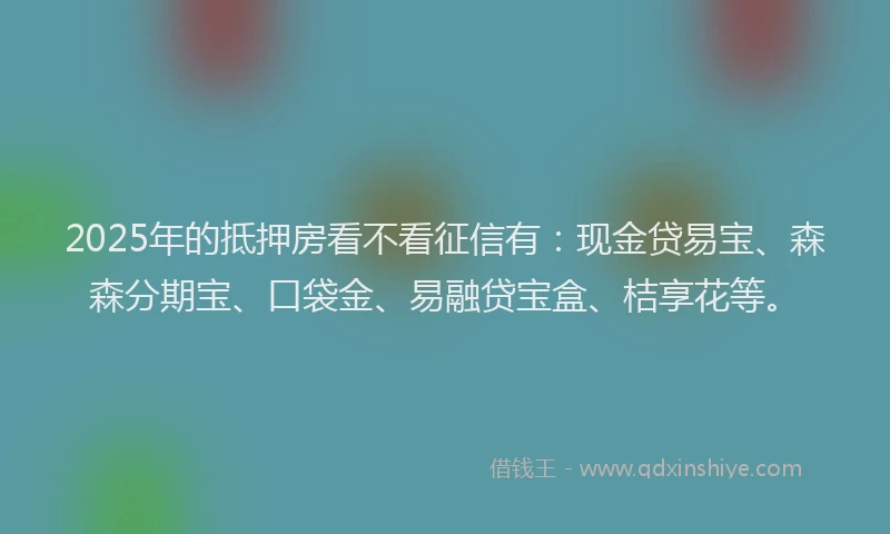 2025年的抵押房看不看征信有：现金贷易宝、森森分期宝、口袋金、易融贷宝盒、桔享花等。