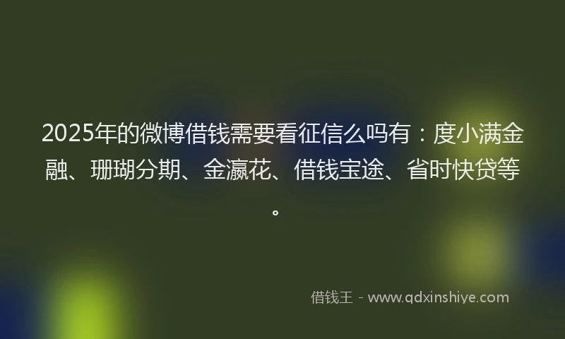2025年的微博借钱需要看征信么吗有：度小满金融、珊瑚分期、金瀛花、借钱宝途、省时快贷等。