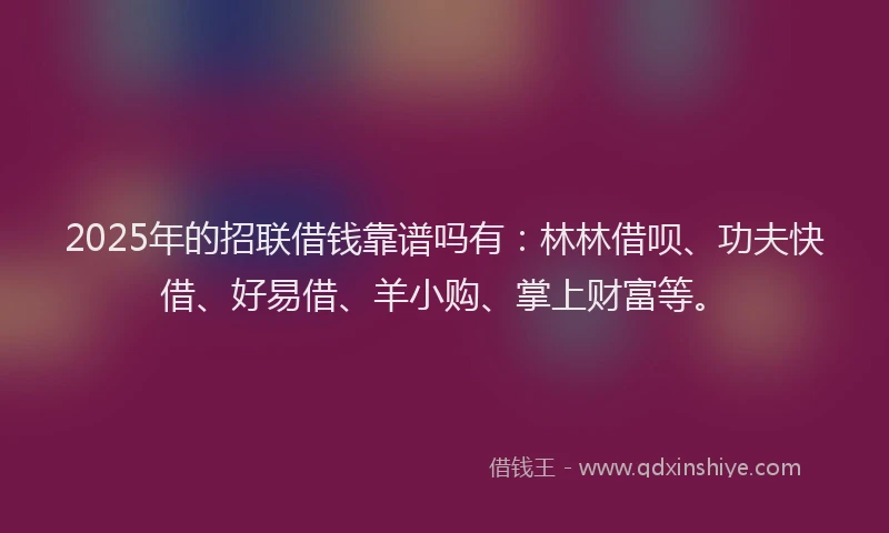 2025年的招联借钱靠谱吗有：林林借呗、功夫快借、好易借、羊小购、掌上财富等。