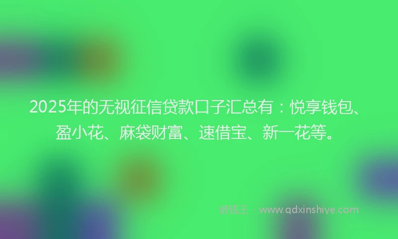 2025年的无视征信贷款口子汇总有：悦享钱包、盈小花、麻袋财富、速借宝、新一花等。