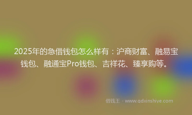 2025年的急借钱包怎么样有：沪商财富、融易宝钱包、融通宝Pro钱包、吉祥花、臻享购等。